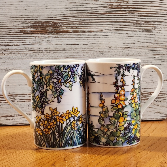 Dunoon Scotland Mugs Helen Sandiford Tiffany Stained Glass Iris Daffodil Floral - Picture 11 of 14